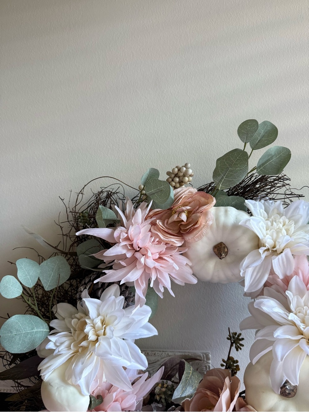 Handcrafted Pink and White Fall Floral Wreath